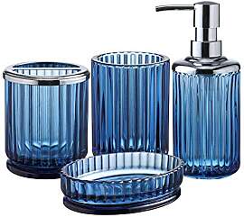 Badezimmer-Zubehör-Set aus schwerem blauem Glas