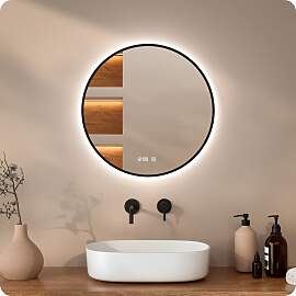 Badezimmerspiegel - Rund - 60cm - Schwarzer Rahmen 
