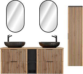BADMÖBEL 140.6cm Gaia 2er-Set Holz in Eichenoptik 