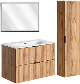 BADMÖBEL 80.2cm Adriel 2er-Set Holz in Eichenoptik