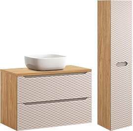 BADMÖBEL 90cm Elora 2er-Set Beige und Holz