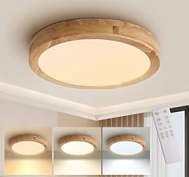 Baerolc LED Deckenleuchte Holz, 40CM Dimmbare