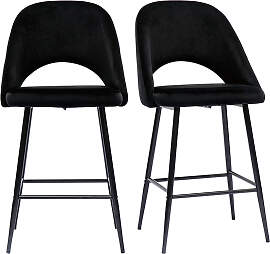 Barhocker aus schwarzem Samt und Metall H65 cm