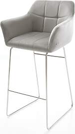 Barstuhl Yulo-Flex Samt Grau Kufengestell Edelstahl