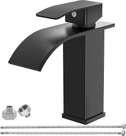 BATHLAVISH Wasserhahn Bad Schwarz Matt, Wasserfall 