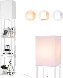 BBHome Modern Stehlampe mit Holzregal, 3