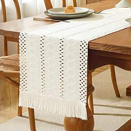Becellen Beige Tischläufer Boho, Baumwolle und