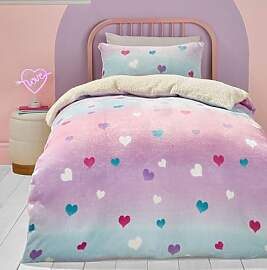 Bedlam Teddy-Fleece-Bettbezug mit rosa Herzen,