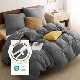 BEDSURE Bettwäsche 135x200 4teilig Anthrazit - 2