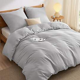 BEDSURE Bettwäsche 200x200 3teilig Silbergrau - 1 
