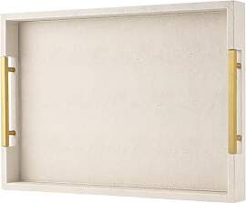 Beige Kunstleder Serviertablett mit Griffen -