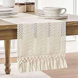 Beige Makramee Tischläufer 30 x 180 cm Leinen