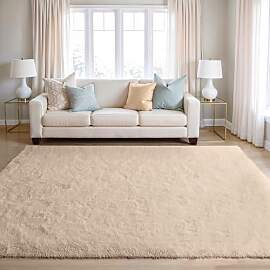 BEIMO Hochflor Teppich Flauschig Beige Teppich