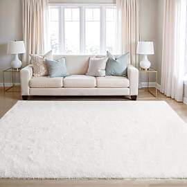 BEIMO Hochflor Teppich Flauschig Weiß Teppich