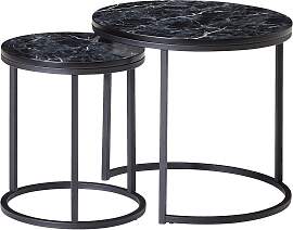 Beistelltisch rund 2er-Set Marmoroptik Schwarz