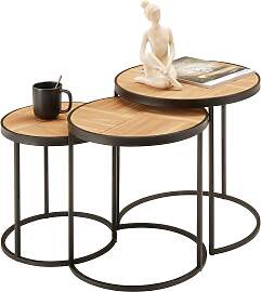 Beistelltischset Can in Naturfarben/Schwarz Rund