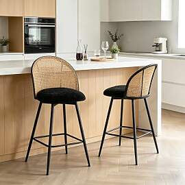 Bekrvio Barhocker 2er Set Rattan mit Lehne, 65 cm