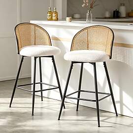 Bekrvio Barhocker 2er Set Rattan mit Lehne, 65 cm