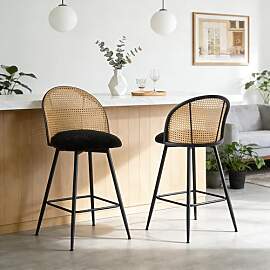 Bekrvio Barhocker 2er Set Rattan mit Lehne, 65 cm