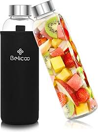 BELICOO 550ml Glasflasche, Trinkflasche aus Glas