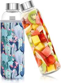 BELICOO 550ml Glasflasche, Trinkflasche aus Glas