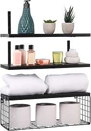 BELLE VOUS (3er Pack Schwarzes Wandregal Holz Set