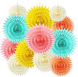 BestoFun 12 Stück Bunt Papier Fächer Set Beige