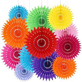 BestoFun 12 Stück Bunt Papier Fächer Set Orange