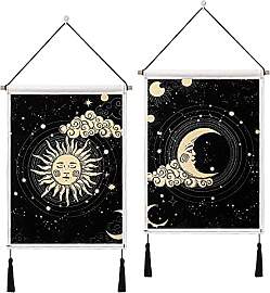 Betylifoy 2 Stück Mond und Sonne Wandteppich mit