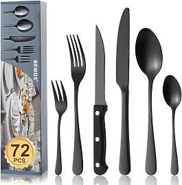 BEWOS 72-teiliges Schwarz Besteck set mit