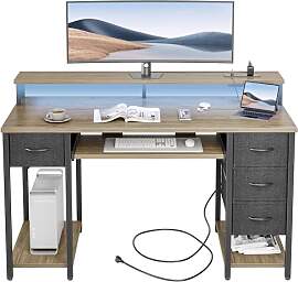 BEXEVUE Gaming Schreibtisch mit Steckdosen LED -