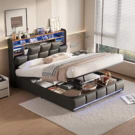 BHFFTHK Polsterbett Doppelbett 140x200 mit LED