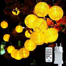 Bigzom LED Lampion Lichterkette außen mit Timer,