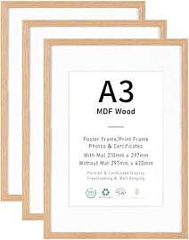 Bilderrahmen A3 MDF Holz Natur,3er Set 29.7x42cm
