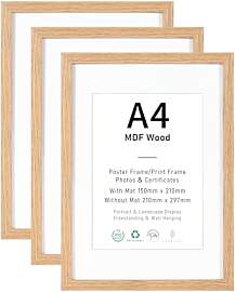 Bilderrahmen A4 MDF Holz Natur,3er Set 21x29.7cm