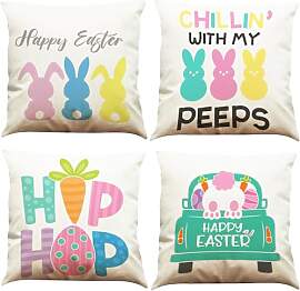BINXWA Ostern Kissenhülle, 4 Stück Hase &
