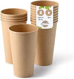 BIOZOYG Pappbecher 50 Stück 500 ml / 20 oz, Ø 90 