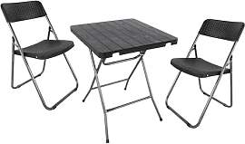 Bistro Set im Rattan und Holz Design schwarz - 1