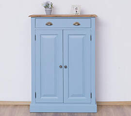 Blaue Kommode im Landhausstil mit Eichenplatte