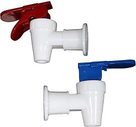 Blauer und roter Kunststoff-Kühlerhahn, 2