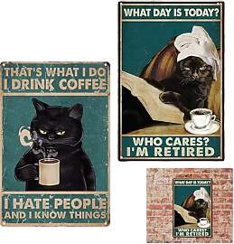 Blechschilder Retro 2 Stück Katzen Kaffee