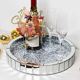blingworld Silbernes dekoratives Tablett,