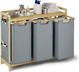 Blishom Wäschekorb 3 Fächer, 150L Bambus