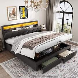 BLSYHDH Bett mit Stauraum 160x200 mit LED,