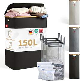 Blumtal Wäschekorb 3 Fächer 150L mit 3