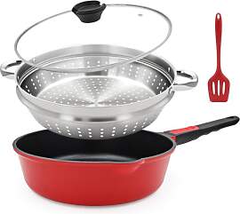 Bobikuke Pfanne 28cm mit Deckel, 4-Teiliges Set