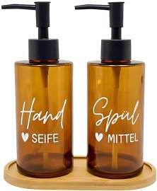 BoBoU 2er Set Glas Seifenspender Braunglas 320ml