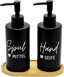 BoBoU 2er Set Glas Seifenspender schwarz matt