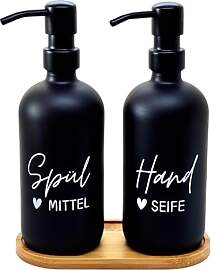 BoBoU Seifenspender 2er Set – 500ml Glas Schwarz 