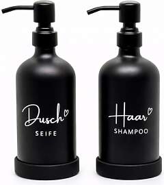 BoBoU Seifenspender Glas 2er Set Schwarz 500 ml